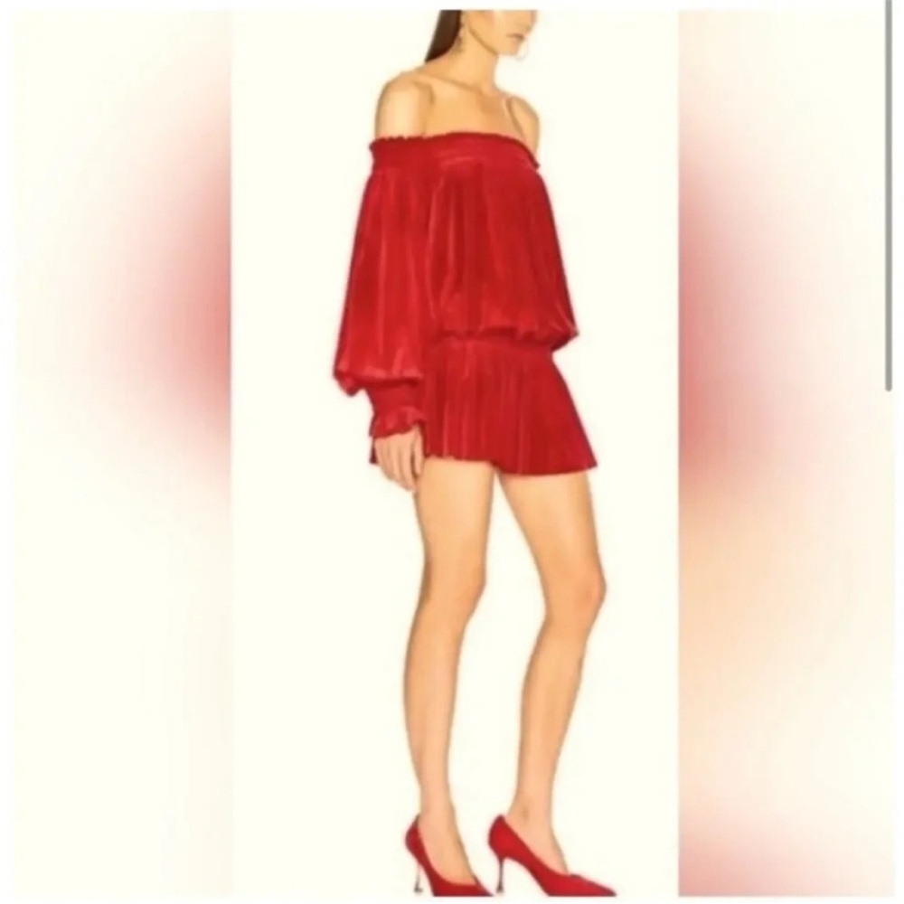 Norma Kamali Red Off Shoulder Dress Medium Mini Hoco Christmas Cocktail Holiday - Picture 3 of 12